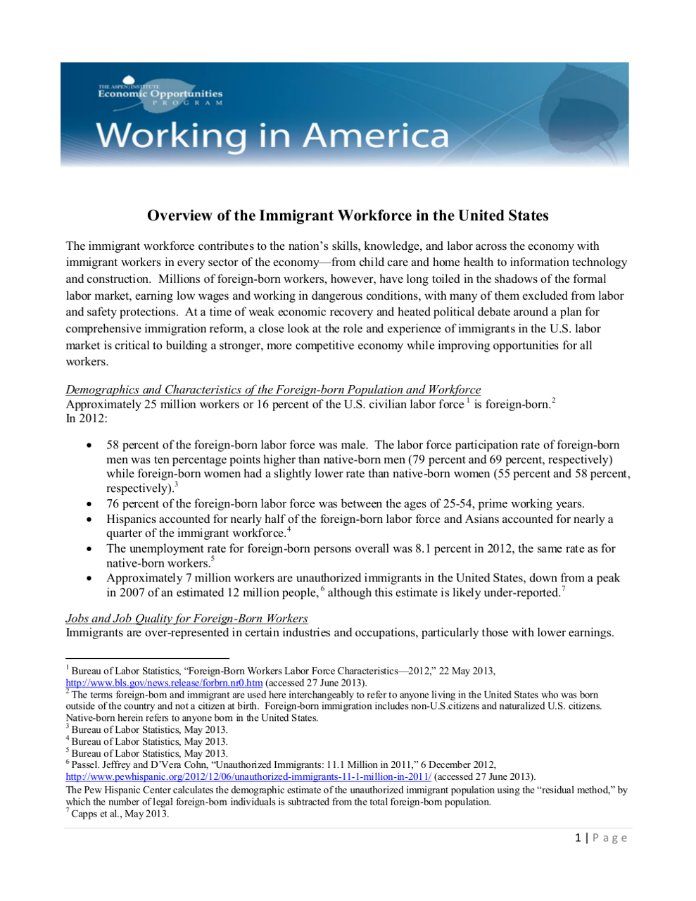Fact Sheet on Foreign-Born Workforce