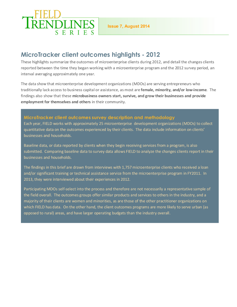 aflevere har til bundet MicroTracker Client Outcomes Highlights 2012 - The Aspen Institute