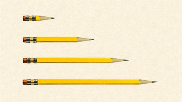 Row of pencils of different sizes