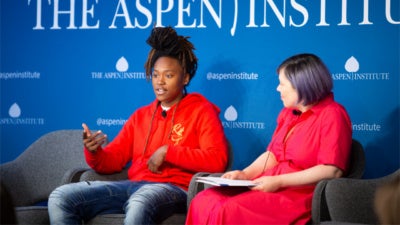 Mali Linton and Yelena Nemoy speak at "Creating Entrepreneurship Pathways for Opportunity Youth," presented by the Business Ownership Initiative and the Forum for Community Solutions on July 25, 2019