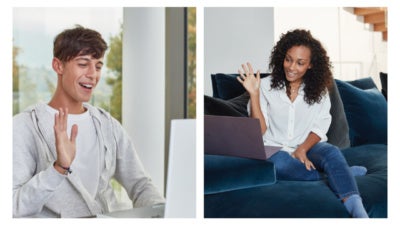 Photo of interns greeting each other virtually over computer