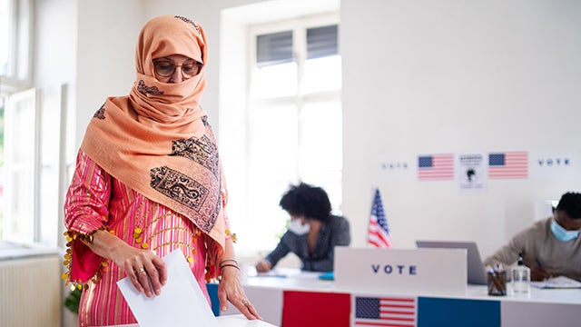 Muslim woman voting in election