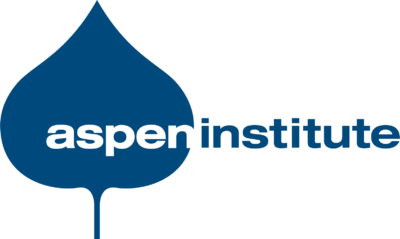 The Aspen Institute's logo. The illustration depicts the words "aspen institute" laid over an Aspen leaf.