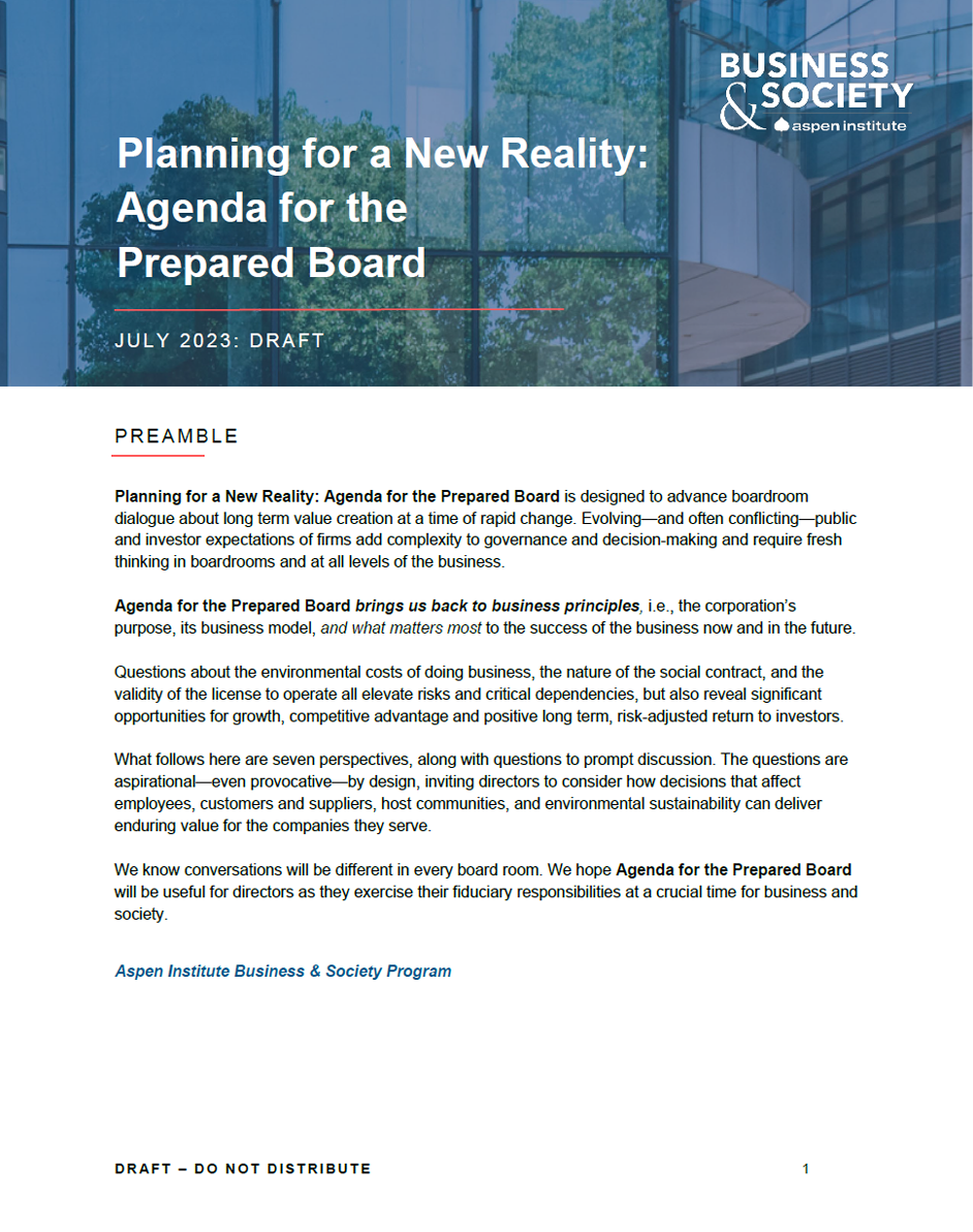 Planning for a New Reality: Agenda for the Prepared Board