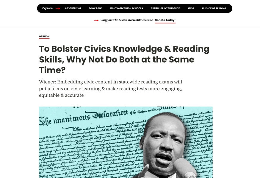 To Bolster Civics Knowledge & Reading Skills, Why Not Do Both at the Same Time?