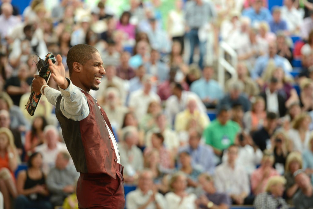 American singer and songwriter Jon Batiste performs for the first time at the Benedict Music Tent in 2014. 