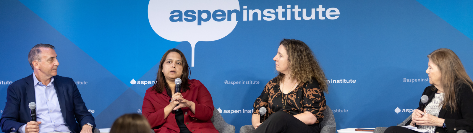 Four people speak on a panel