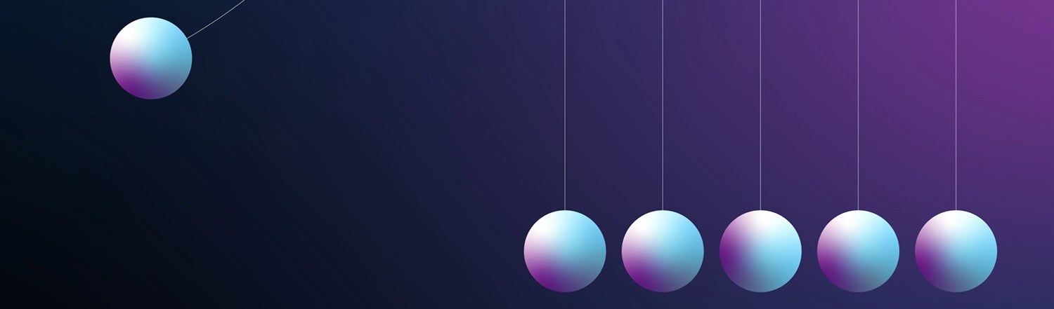 An illustration of a Newton’s cradle device. It represents the second and third order effects of AI.