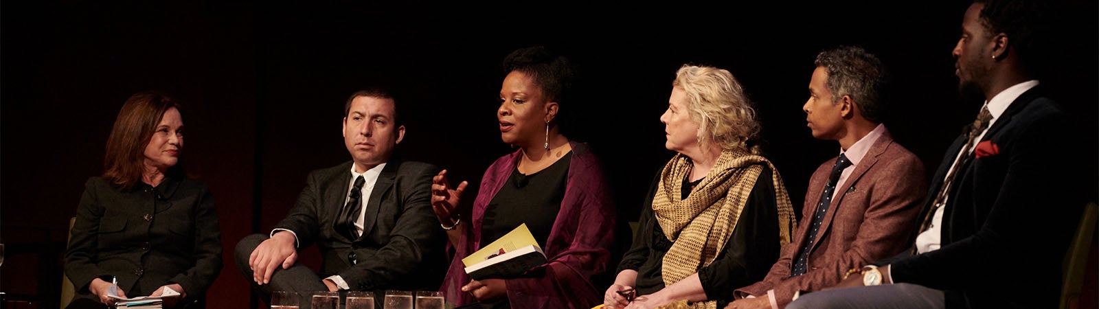 Tayari Jones on stage with other nominees for the Aspen Words Literary Prize.