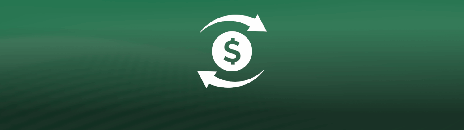 Icon of a dollar sign with arrows orbiting around it