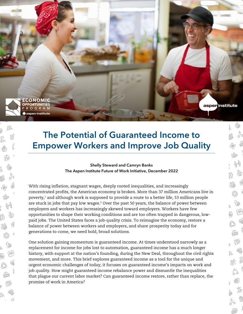 Cover page of the publication “The Potential of Guaranteed Income to Empower Workers and Improve Job Quality”