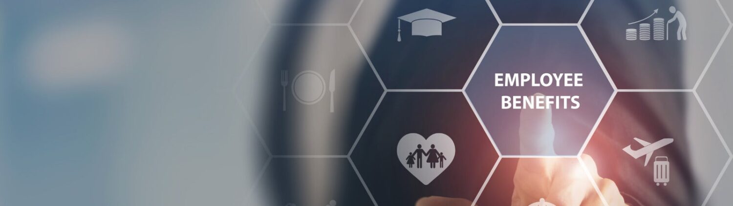 image of the words "employee benefits" and different icons