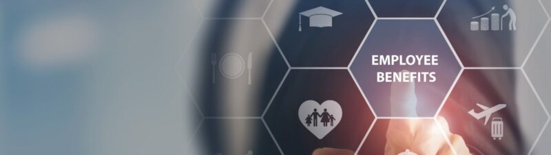image of the words "employee benefits" and different icons