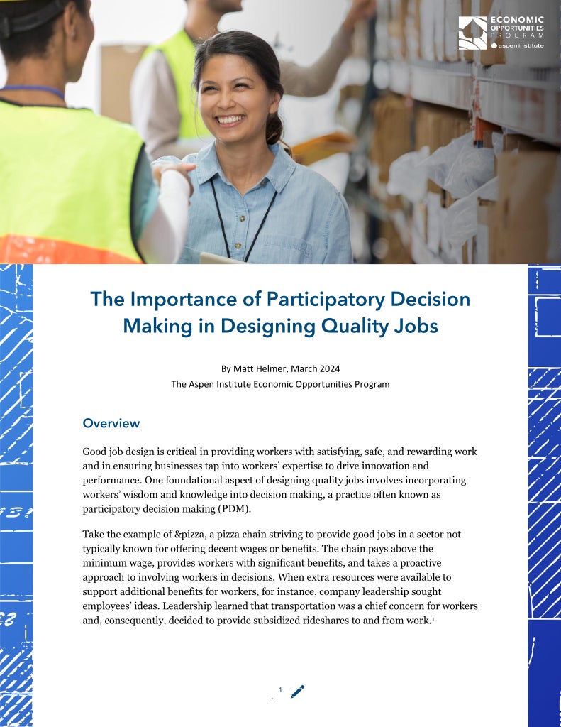 Cover page of the publication "The Importance of Participatory Decision Making in Designing Quality Jobs"