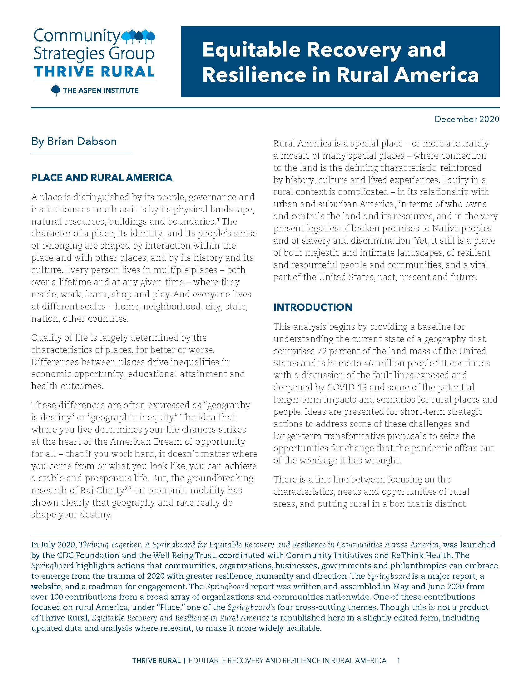 Equitable Recovery and Resilience in Rural America - Aspen Institute
