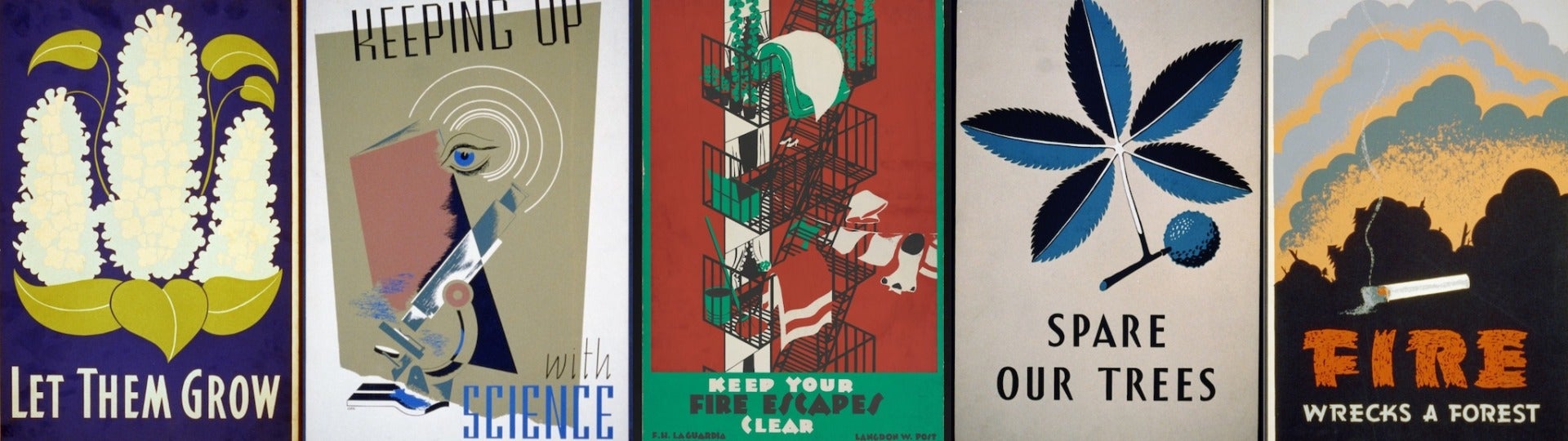 A strip of posters from the Works Project Administration (WPA).