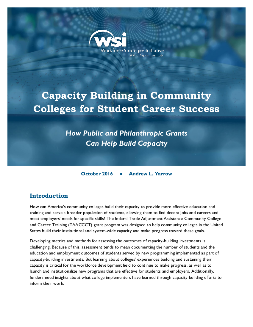 Capacity Building in Community Colleges for Student Career Success