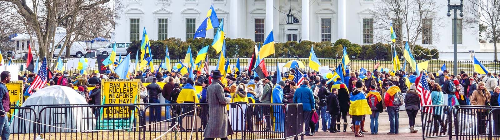 People at Ukrainian protest by White House