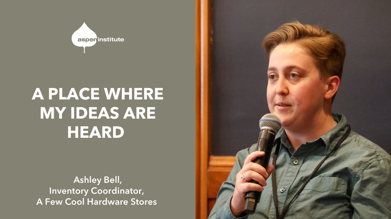 Image of Ashley Bell with texts that reads: "A Place Where My Ideas Are Heard"