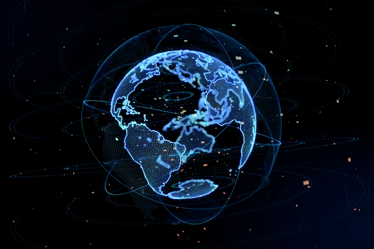 An illustration of a digitized globe connected by a network, representing cyber diplomacy.