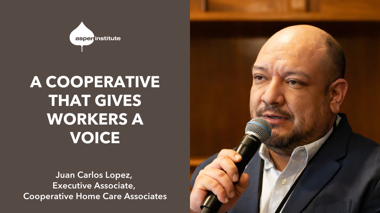 Image of Juan Carlos Lopez with text that reads: "A Cooperative That Gives Workers a Voice"