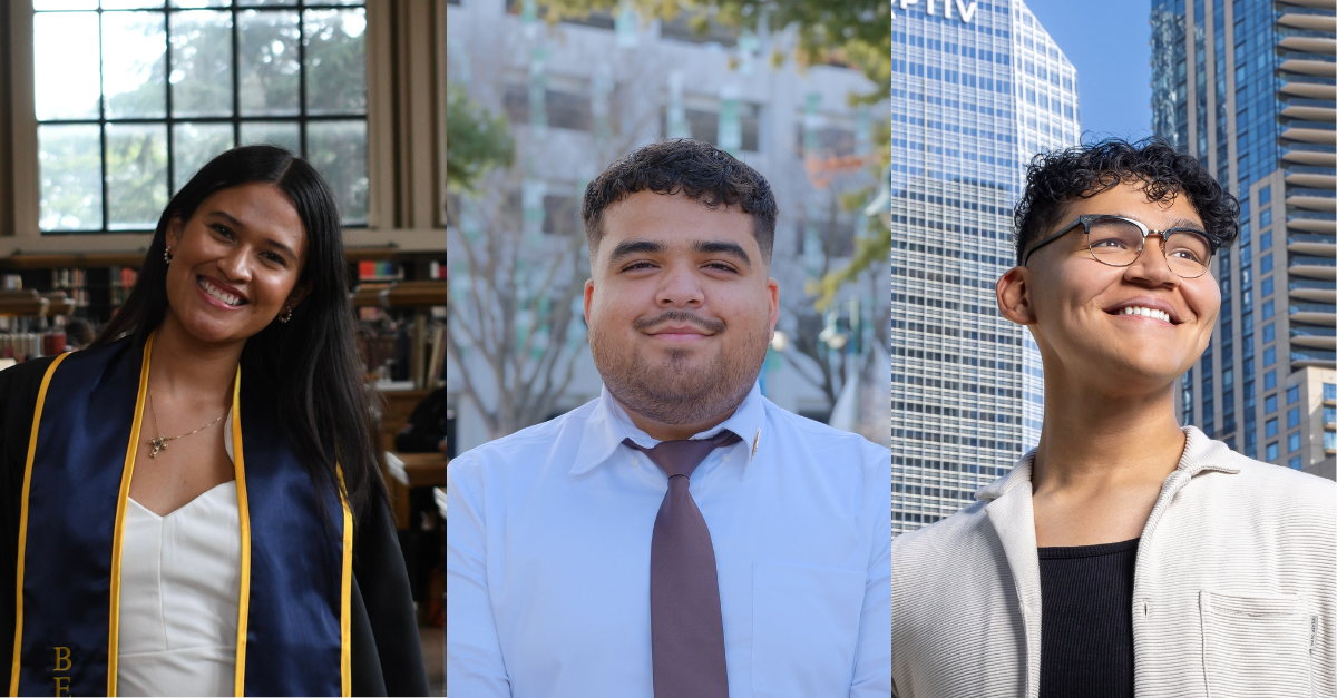 Headshots of three young adults
