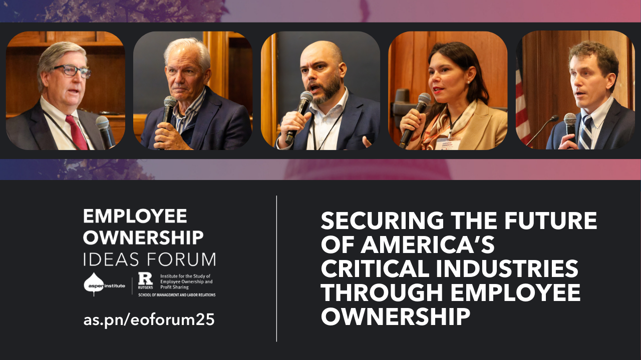 Thumbnail for video of a panel discussion titled: "Securing The Future of America’s Critical Industries." Image features 4 speakers including: Greg Graves, Fidan Kurtulus, Mike Garvey, and Chris Griswold, and the panel moderator, Jack Moriarty. It directs to a webpage with a video of the panel discussion and  additional resources.