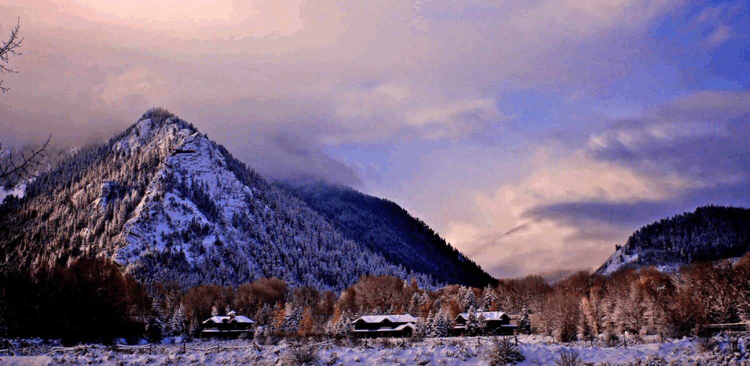 View of snowy Shadow Mountain from Aspen Institute campus