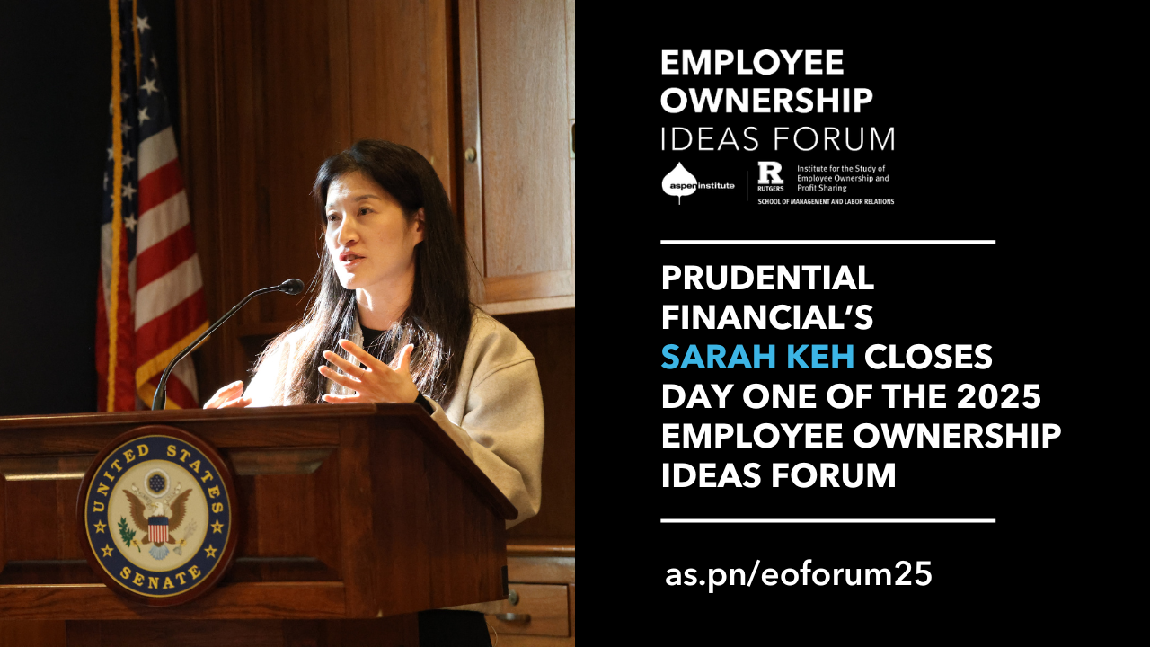 YouTube video thumbnail for "Prudential Financial's Sarah Keh speaks at the 2025 Employee Ownership Ideas Forum."