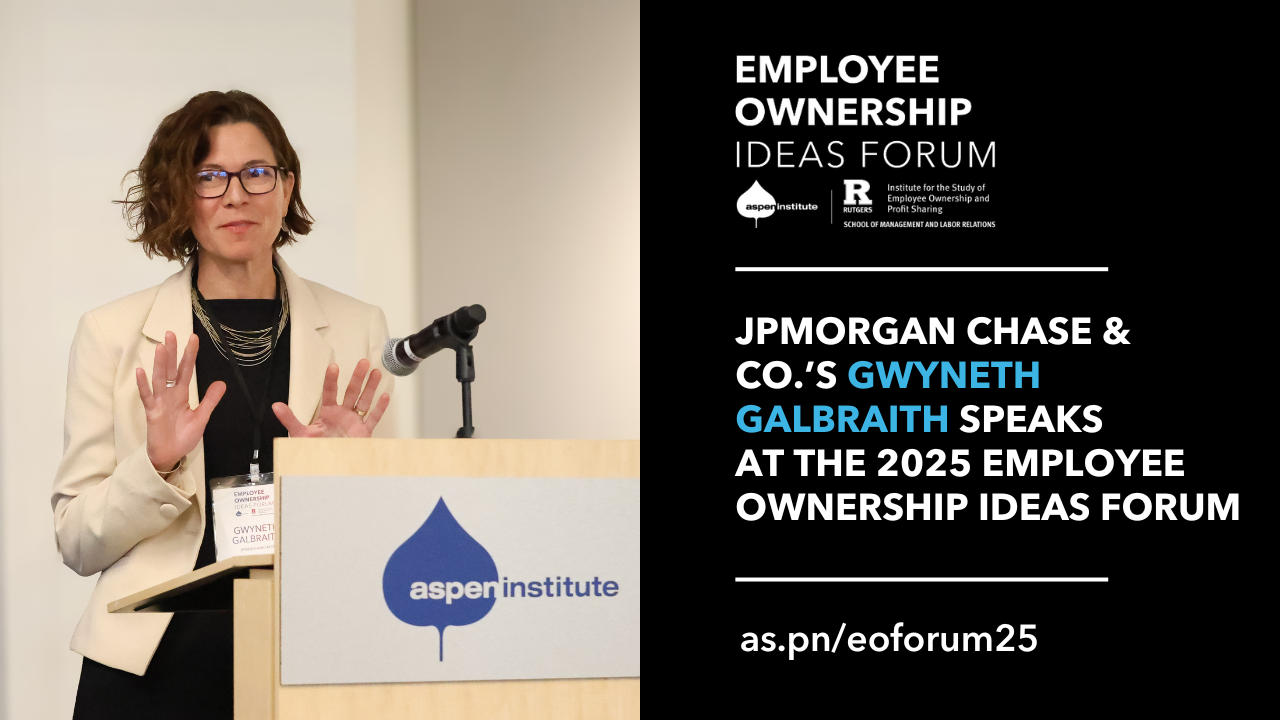 YouTube video thumbnail for "JP Morgan Chase & Co.'s Gwyneth Galbraith speaks at the 2025 Employee Ownership Ideas Forum. "