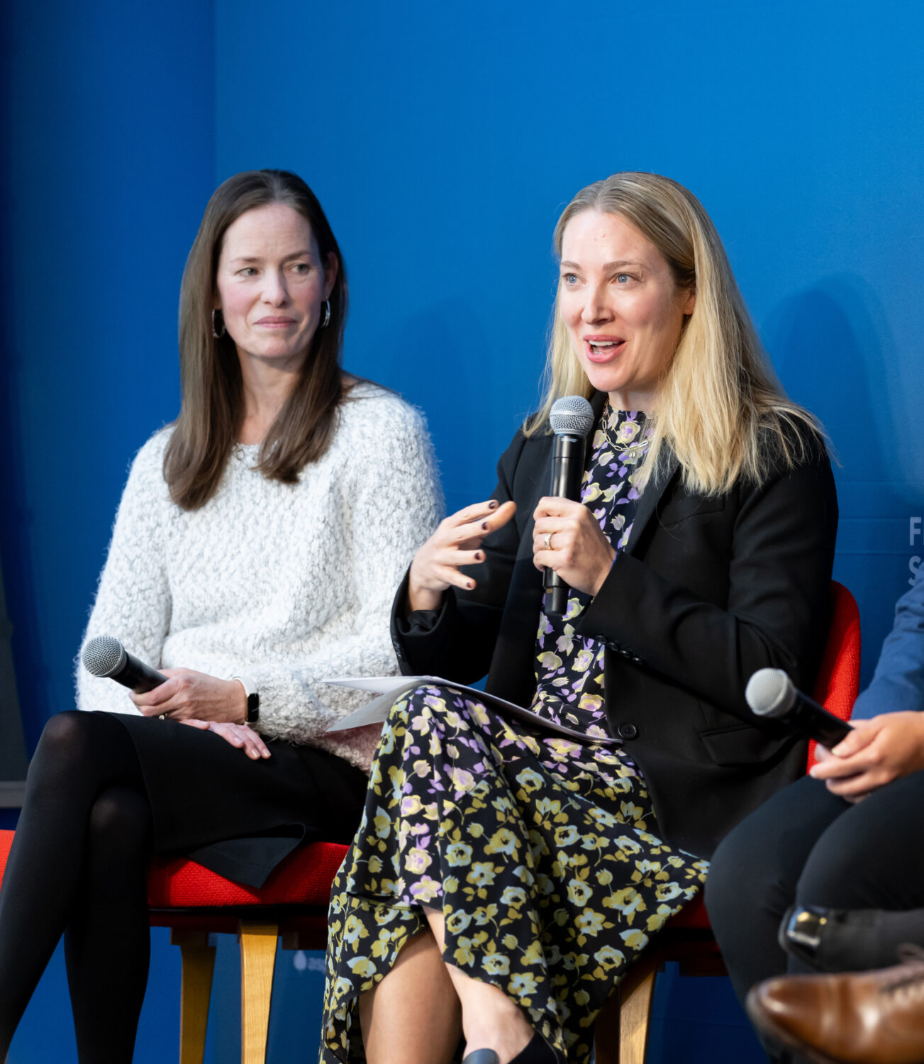Two speakers present on a panel.
