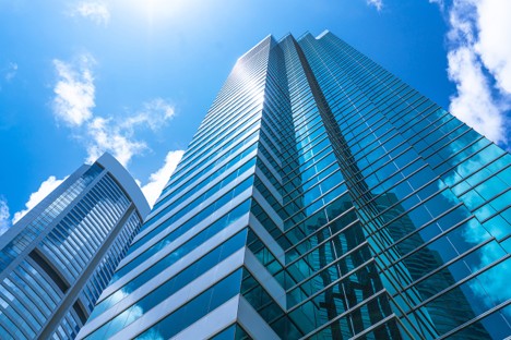 Skyscraper and sky, viewed from below